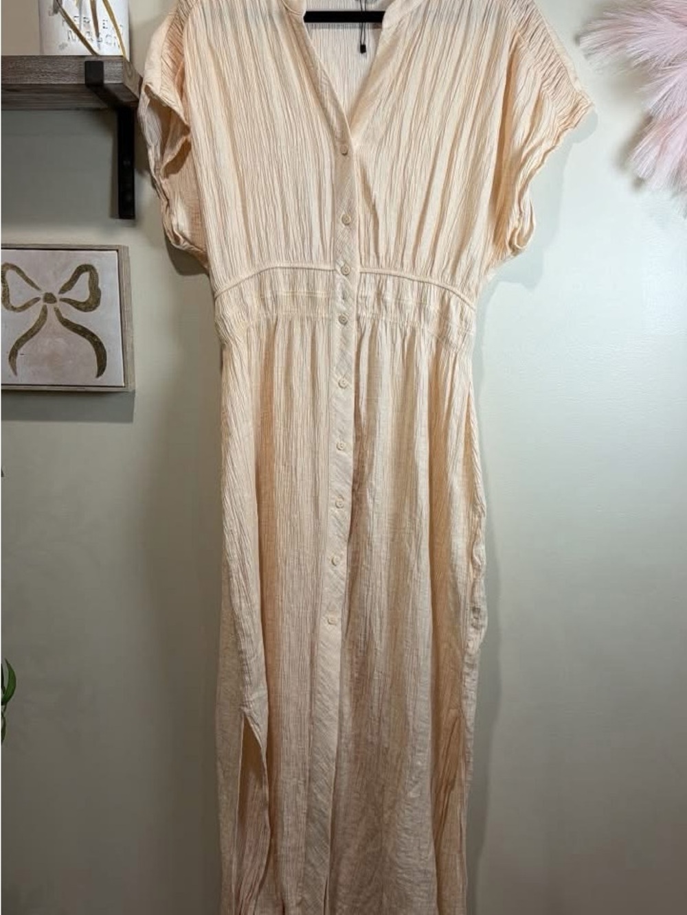 Zara Peach Button-Front Midi Dress